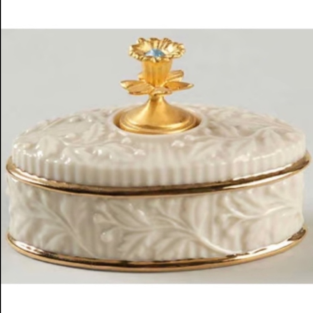Lenox Trinket Box 1999 Aquamarine Gem Stone March Birthstone Collection Vintage - Picture 13 of 16